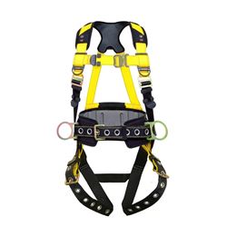 Guardian Fall Protection 37194 Full Body Harness, XL/2XL, 130 to 420 lb, Polyester Webbing, Black/Yellow 