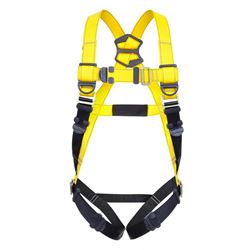 Guardian Fall Protection 37001 Full Body Harness, M/L, 130 to 420 lb, Polyester Webbing, Black/Yellow 