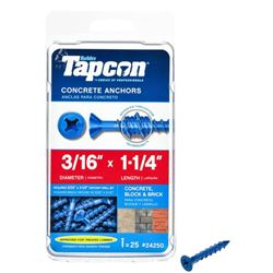 Buildex Tapcon 28250 Concrete Screw Anchor, 3/16 in Dia, 1-1/4 in L, Steel 