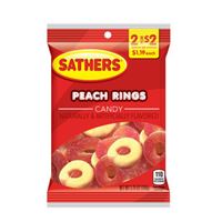 Sathers 02675 Peach Rings Candy, Candy, Peach Flavor, 3.75 oz Bag 12 Pack 