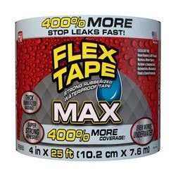 Flex Tape TFSMAXCLR04 Tape, 25 ft L, 4 in W, Rubber Backing, Clear 