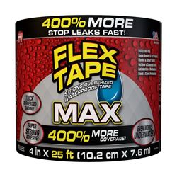 Flex Tape TFSMAXBLK04 Tape, 25 ft L, 4 in W, Rubber Backing, Black 