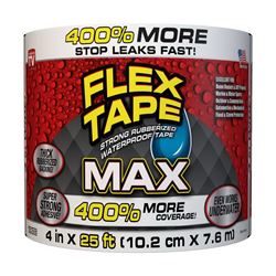Flex Tape TFSMAXWHT04 Tape, 25 ft L, 4 in W, Rubber Backing, White 