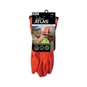 ATLAS 460L-09.RT Insulated Coated Gloves, L, 11-13/16 in L, Gauntlet Cuff, PVC Glove, Orange