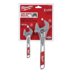 Milwaukee 48-22-7400 Adjustable Wrench Set, 6 in, 10 in OAL, 1-3/8 in, 15/16 in Jaw, Steel, Chrome, Ergonomic Handle 
