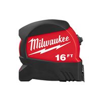 Milwaukee 48-22-0416 Tape Measure, 16 ft L Blade, 1/2 in W Blade, Steel Blade, ABS Case, Black/Red Case 