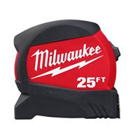 Milwaukee 48-22-0425 Tape Measure, 25 ft L Blade, 1-1/8 in W Blade, Steel Blade, ABS Case, Black/Red Case 