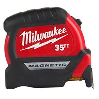 Milwaukee 48-22-0335 Tape Measure, 35 ft L Blade, 1 in W Blade, Steel Blade, ABS Case, Black/Red Case 