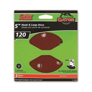 Gator 3783 Sanding Disc, 5 in Dia, 120 Grit, Fine, Aluminum Oxide Abrasive, Vented