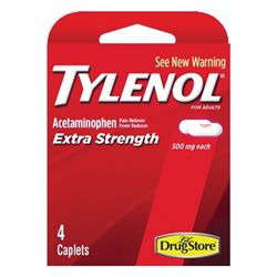 Tylenol 97472 Extra-Strength Pain Reliever/Fever Reducer, 4 CT, Caplet, Pack of 6 