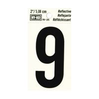 Hy-Ko RV-25/9 Reflective Sign, Character: 9, 2 in H Character, Black Character, Silver Background, Vinyl, Pack of 10 