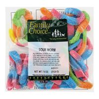 Family Choice 1283 Sour Worm Candy, 7.5 oz, Pack of 12 