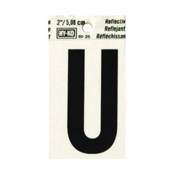 Hy-Ko RV-25/U Reflective Letter, Character: U, 2 in H Character, Black Character, Silver Background, Vinyl 10 Pack 