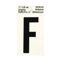 Hy-Ko RV-25/F Reflective Letter, Character: F, 2 in H Character, Black Character, Silver Background, Vinyl, Pack of 10 