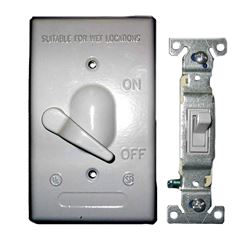 BWF TS-13V Toggle Switch Cover, 4-9/16 in L, 2-13/16 in W, Rectangular, Metal, Gray, Powder-Coated 