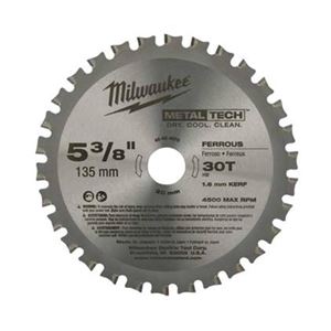 Milwaukee 48-40-4070 Circular Saw Blade, 5-3/8 in Dia, 20 mm Arbor, 30-Teeth, Carbide Cutting Edge