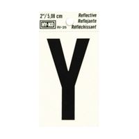 HY-KO RV-25/Y Reflective Letter, Character: Y, 2 in H Character, Black Character, Silver Background, Vinyl 10 Pack 