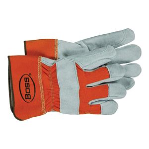 Boss 2393 Gloves, Men's, L, Wing Thumb, Rubberized Safety Cuff, Gray/Orange