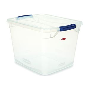 Rubbermaid Clever Store RMCC300014 Storage Container, Plastic, Clear Blue, 18.75 in L, 13.375 in W, 10.5 in H