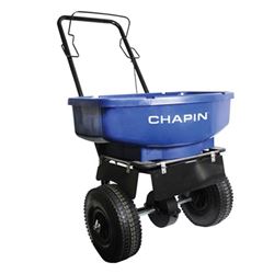 CHAPIN 81008A Salt and Ice Melt Spreader, 80 lb Capacity, Steel Frame, Poly Hopper, Pneumatic Wheel 