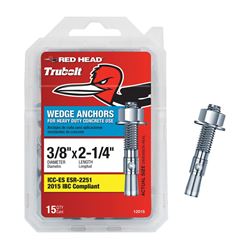 Red Head 12015 Concrete Wedge Anchor, 3/8 in Dia, 2-1/4 in L, Steel, Zinc 