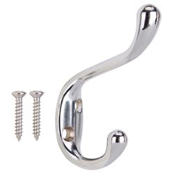 ProSource H6271007CH-PS Coat and Hat Hook, 22 lb, 2-Hook, 1-1/64 in Opening, Zinc, Chrome 