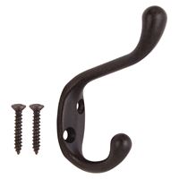 ProSource H6271007ORB-PS Coat and Hat Hook, 22 lb, 2-Hook, 1-1/64 in Opening, Zinc, Oil-Rubbed Bronze 