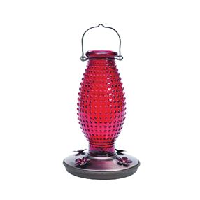 Perky-Pet 8130-2 Bird Feeder, Hobnail Vintage, 16 oz, 4-Port/Perch, Glass, Red, 8.63 in H