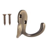 ProSource 23263ABB3L-PS Coat and Hat Hook, 22 lb, 2-Hook, 7/8 in Opening, Zinc, Antique Brass 
