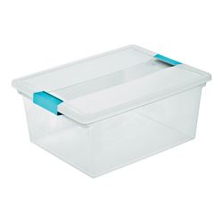Sterilite 19658604 Clip Box, Plastic, Blue Aquarium/Clear, 14 in L, 11 in W, 6-1/4 in H 4 Pack 