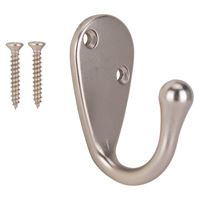 ProSource H63SN-PS Coat and Hat Hook, 22 lb, 1-Hook, 1-1/8 in Opening, Zinc, Satin Nickel 