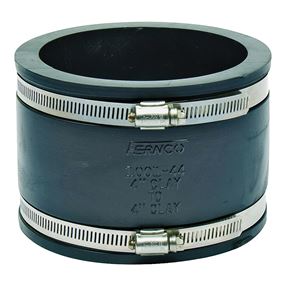 Fernco P1001-44 Flexible Coupling, 4 x 4 in, Clay x Clay, PVC, 4.3 psi Pressure