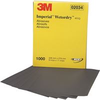 3M Wetordry Series 02034 Abrasive Sheet, 11 in L, 9 in W, 1000 Grit, Fine, Silicone Carbide Abrasive 