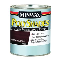 Minwax PolyShades 214804444 Wood Stain and Polyurethane, Gloss, Bombay Mahogany, Liquid, 0.5 pt, Can 