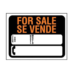 Hy-Ko Hy-Glo Series 3072 Identification Sign, For Sale Se Vende, Fluorescent Orange Legend, Plastic, Pack of 10