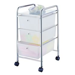 Simple Spaces G003-CH Storage Cart, 15-3/8 in OAW, 25-5/8 in OAH, 13 in OAL, 3-Shelf, White Shelf 