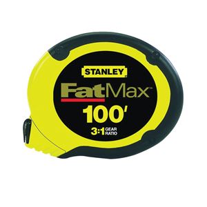 STANLEY 34-130 Measuring Tape, 100 ft L Blade, 3/8 in W Blade, Stainless Steel Blade, ABS Case, Black/Yellow Case