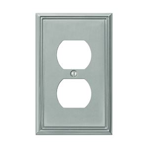 AmerTac Metro Line 77DBN Outlet Wallplate, 4-7/8 in L, 3 in W, 1 -Gang, Metal, Brushed Nickel, Wall Mounting