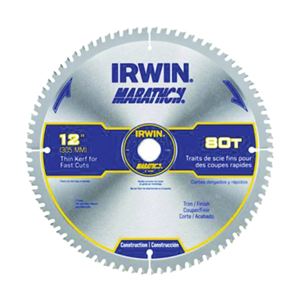 Irwin Marathon 14083 Table Saw Blade, 12 in Dia, 1 in Arbor, 80-Teeth, Carbide Cutting Edge