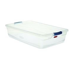 Rubbermaid Clever Store RMCC410001 Storage Container, Plastic, Clear Blue, 29 in L, 18 in W, 6 in H 