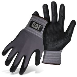 Cat CAT017419X Dipped Gloves, XL, Knit Wrist Cuff, Nitrile Coating, Nylon Glove, Gray 