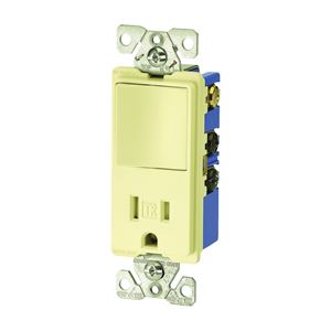 Eaton Cooper Wiring TR7730V Combination Switch/Receptacle, 1 -Pole, 15 A, 120/277 V, Ivory
