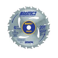Irwin Marathon 24021 Circular Saw Blade, 6-1/2 in Dia, 5/8 in Arbor, 20-Teeth, Carbide Cutting Edge, Pack of 10 