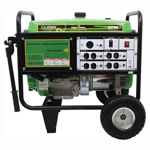 LIFAN ES5700 Portable Generator, 42.2 A, 120 V, 5700 W Output, Octane Gas, 6.5 gal Tank, 10 hr Run Time