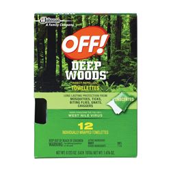 OFF! Deep Woods 54996 Insect Repellent Towelette, 12 CT Pack, Liquid, Clear/White, Alcohol, Pack of 12 