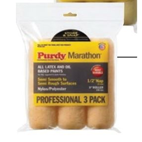 Purdy Marathon 14F861100 Paint Roller Cover, 1/2 in Thick Nap, 9 in L, Nylon/Polyester Cover, 3/PK