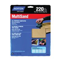 Norton MultiSand 07660747710 Sanding Sheet, 11 in L, 9 in W, Very Fine, 220 Grit, Aluminum Oxide Abrasive, Paper Backing 