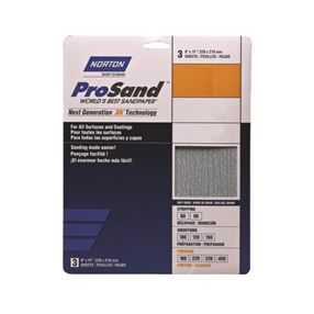 Norton ProSand 07660702624 Sanding Sheet, 11 in L, 9 in W, Extra Fine, 320 Grit, Aluminum Oxide Abrasive, Paper Backing, Pack of 100
