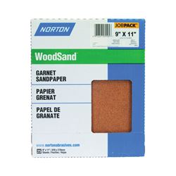 NORTON WoodSand 07660705504 Sanding Sheet, 11 in L, 9 in W, Coarse, 80 Grit, Garnet Abrasive, Paper Backing 