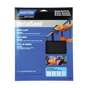 Norton MetalSand 07660747855 Sanding Sheet, 11 in L, 9 in W, Emery Abrasive, Cloth Backing